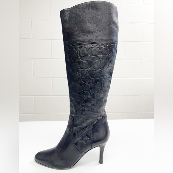 COACH Elitta Embossed Signature C Knee High Soft Leather Boots 7.5 B - Picture 4 of 16